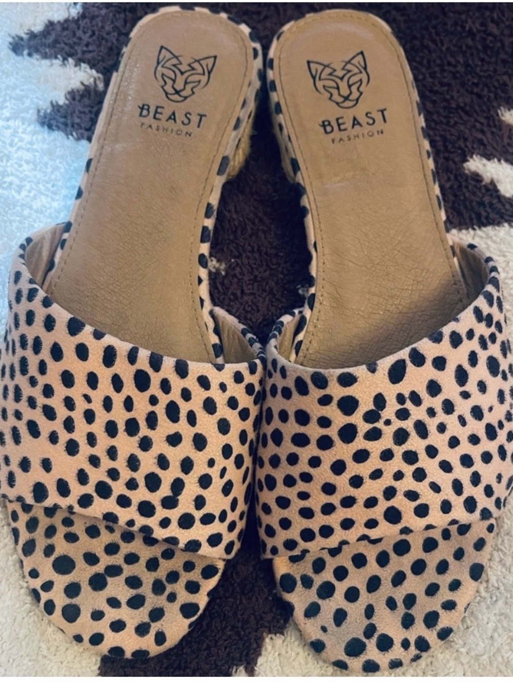 BEAST FASHION Tan and Black Spotted Slide Mules